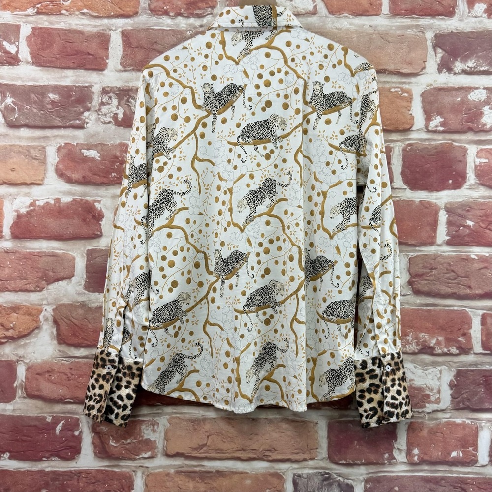 Tizzie Top Women's L White Multicolor Leopard Animal Print Abstract Casual Shirt - Picture 4 of 8